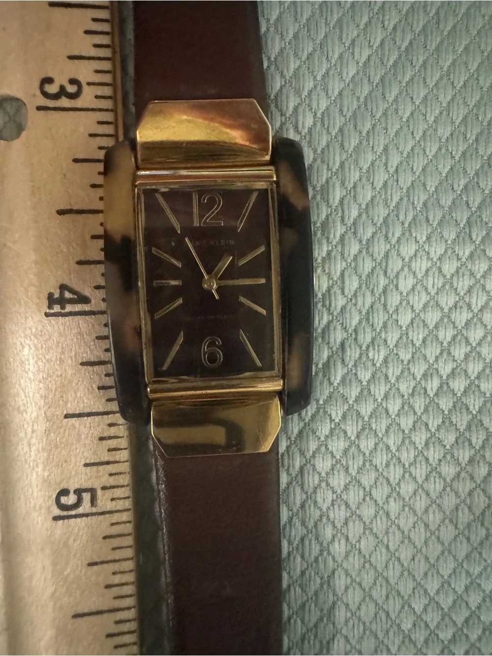 Anne Klein Brown Leather Strap Tortoise Gold-Tone Watch new Battery